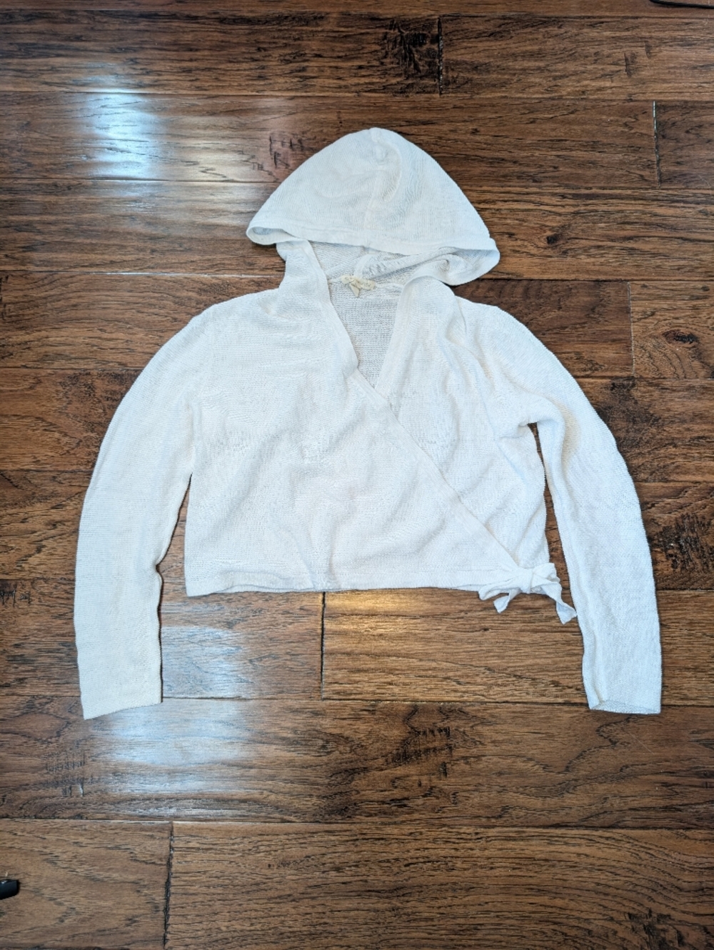 Eileen Fisher White Organic Linen Wrap Hooded Cropped Sweater Size XS